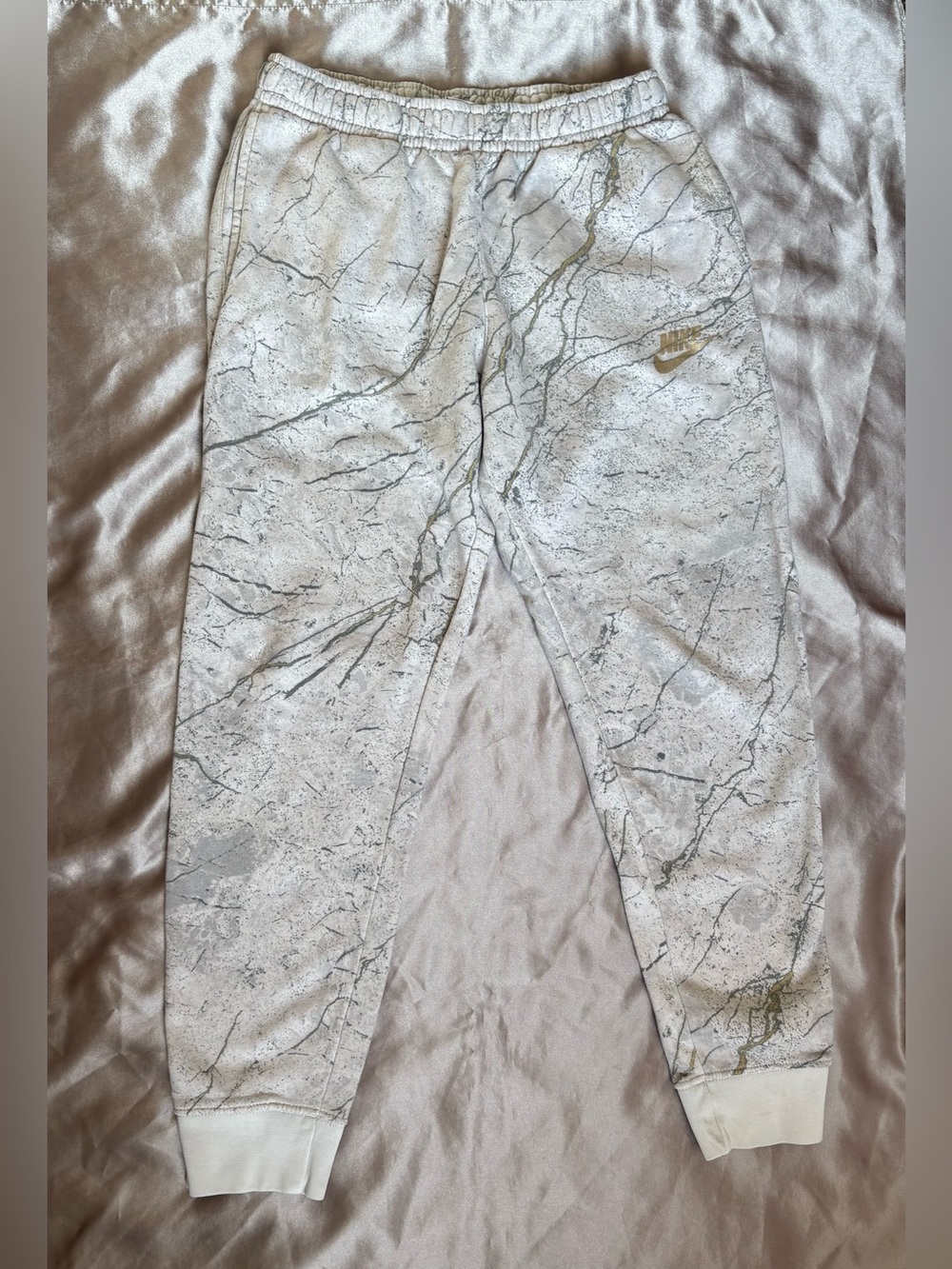 Nike White Marble-Print Joggers Size Medium
